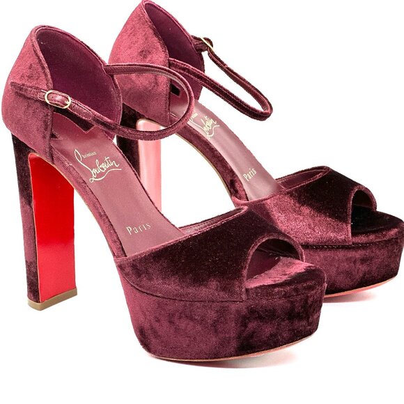 Christian Louboutin SANDALOO Velvet Platform Mary Jane Heels Sandals Shoes - Picture 7 of 16